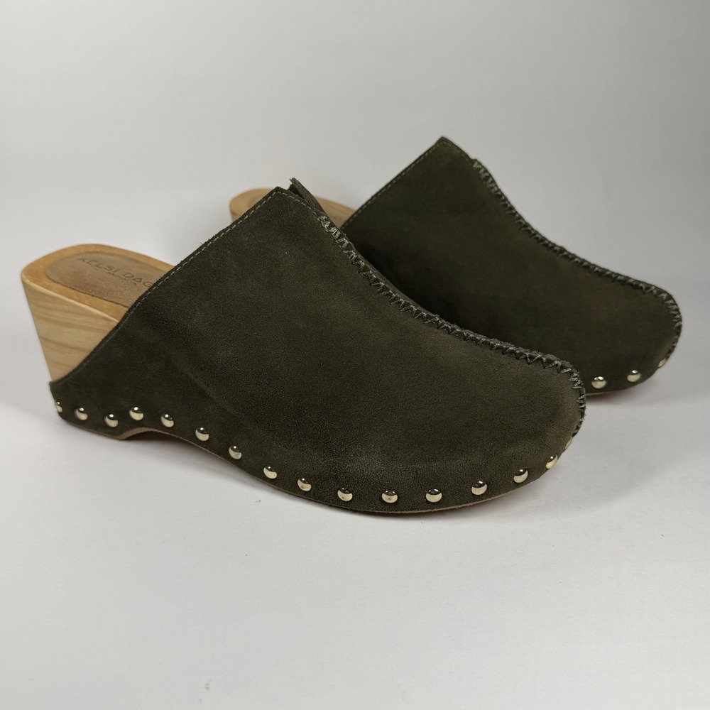 Kelsi Dagger Women's Size US 8 Green Suede Studded Brooklyn Slip On Clog Shoe